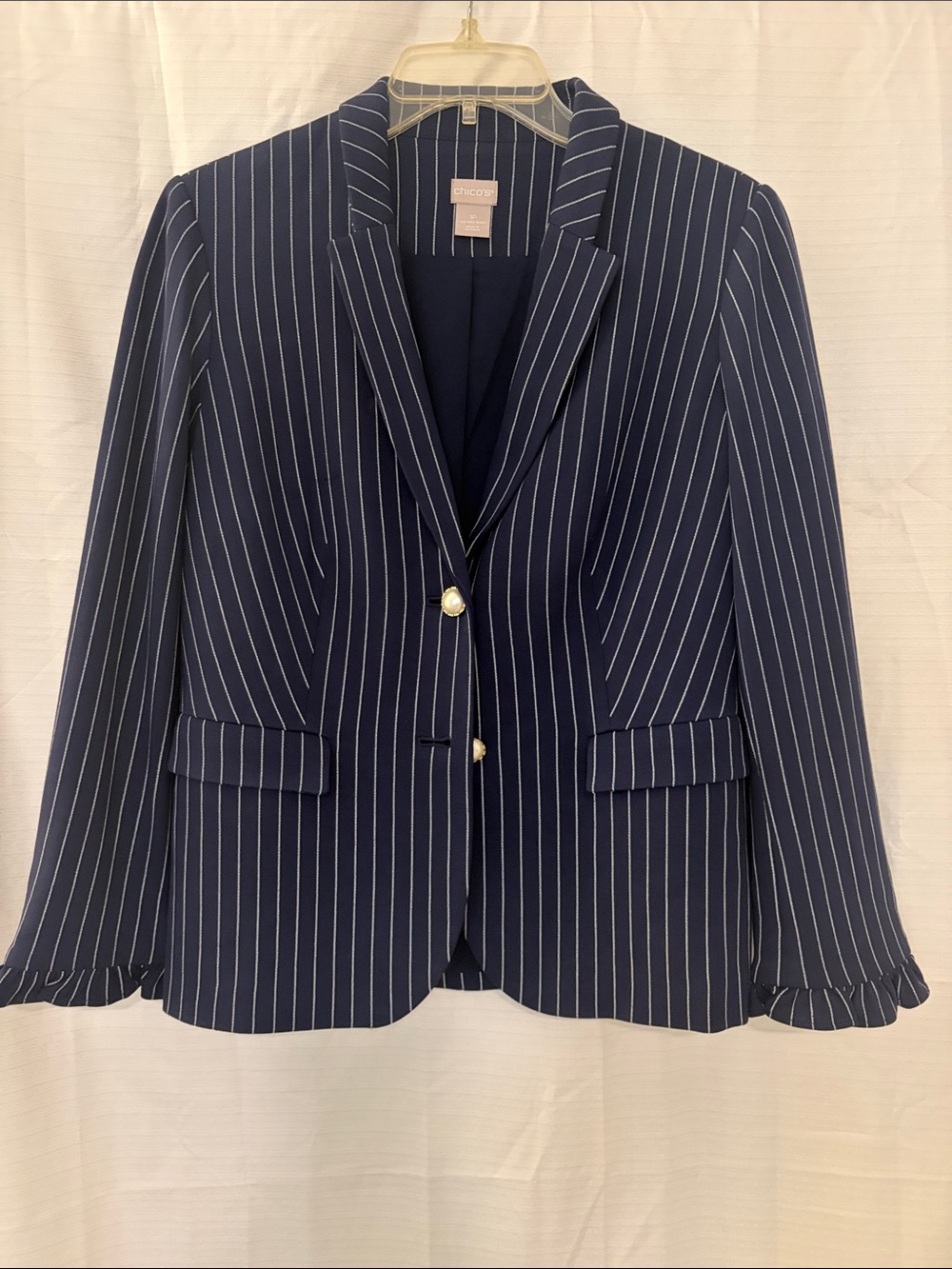 Chico's Navy with White Pinstripe Blazer